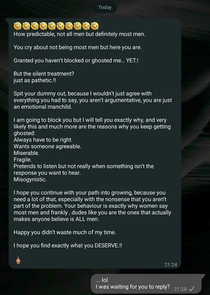 I Guess Waiting For A Reply Was Misogyny