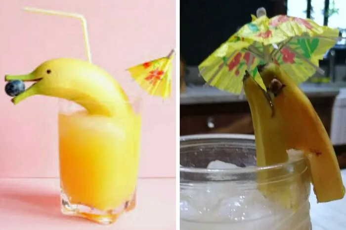Husband Tried To Make A Dolphin For My Cocktail. It's The Cutest Eel I've Ever Seen