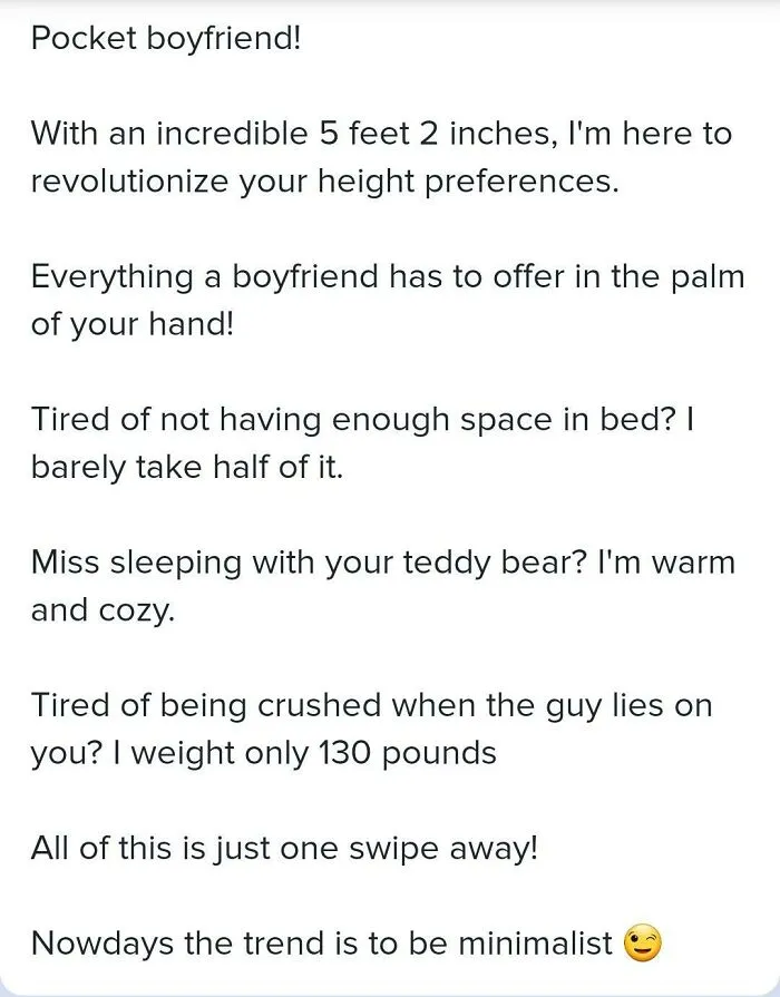 Short funny Tinder bio for guys highlighting height and cozy qualities, perfect for best Tinder bios for guys.