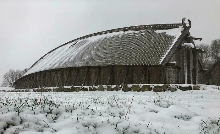 Reconstructed 8th Century Viking Hall In Lejre, Denmark