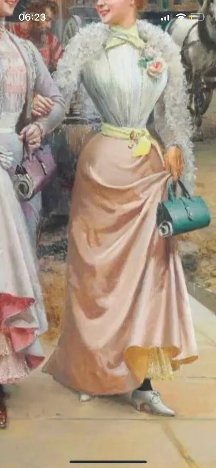 ¿Qué sostienen estas mujeres en este cuadro? Parecen bolsos, pero parece que hay papel enrollado dentro. También es una pintura francesa, por si sirve de ayuda.