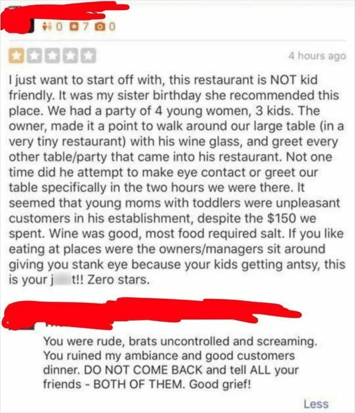 Lady In My Local Group Posts About This Review She Left On An Restaurant, With The Owners Reply