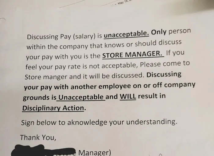 Mi nuevo gerente escribió esto hoy. Negocio de comestibles no sindicalizado en Ohio. ¿Qué opciones tengo? ¿Es legal?