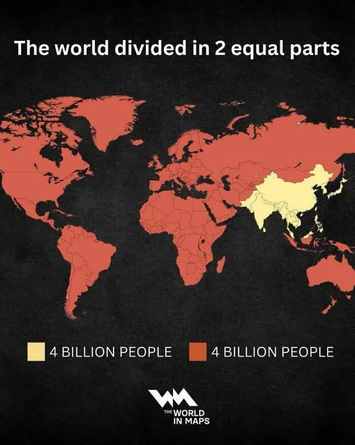 The World Divided In 2 Equal Parts Of Population