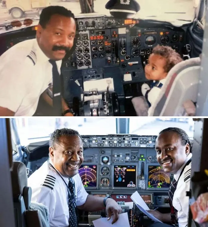 A Pilot And His Son, Now A Co-Pilot, Recreated A Cockpit Photo They First Took Together 29 Years Ago