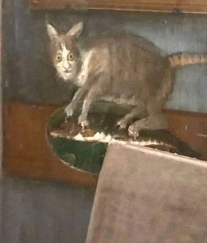 Hay un cuadro de un gato en el museo de mi ciudad que me hace reír a carcajadas cada vez que lo veo.