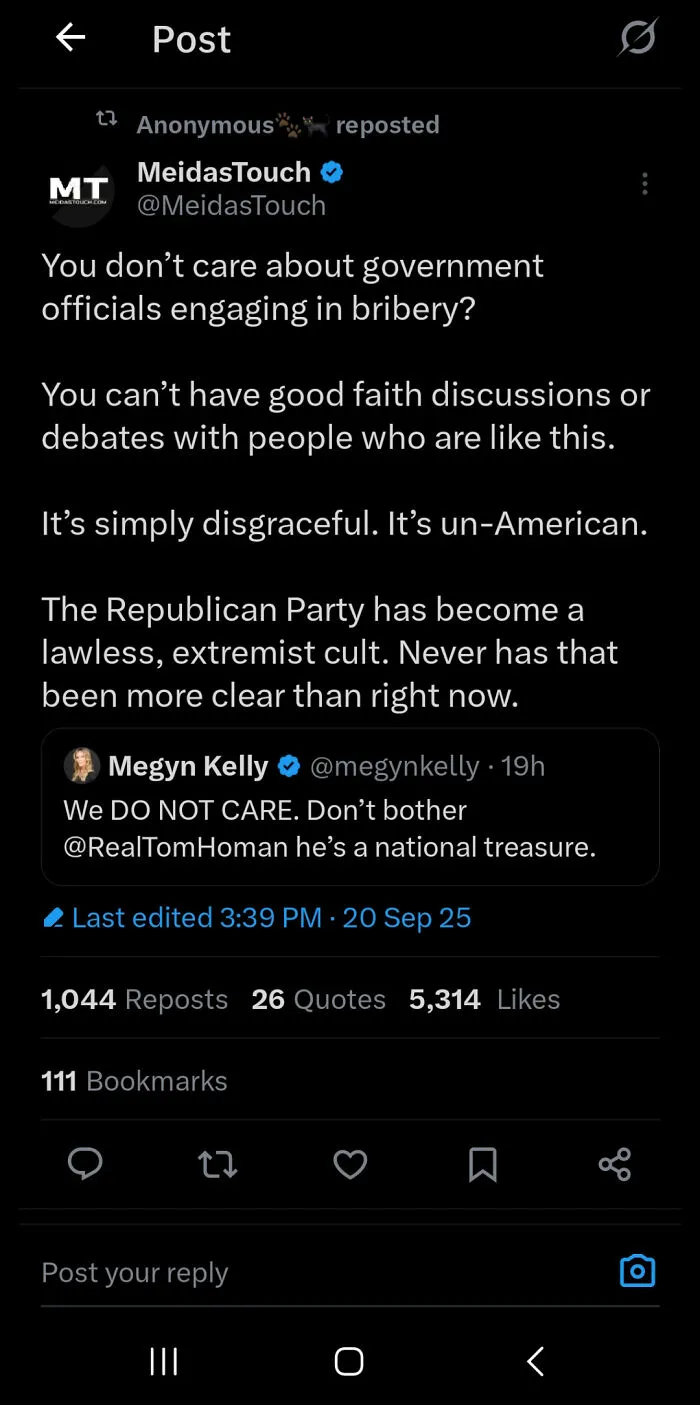 Twitter post discussing government bribery and extremist political views, illustrating a there was an attempt fail pics moment.