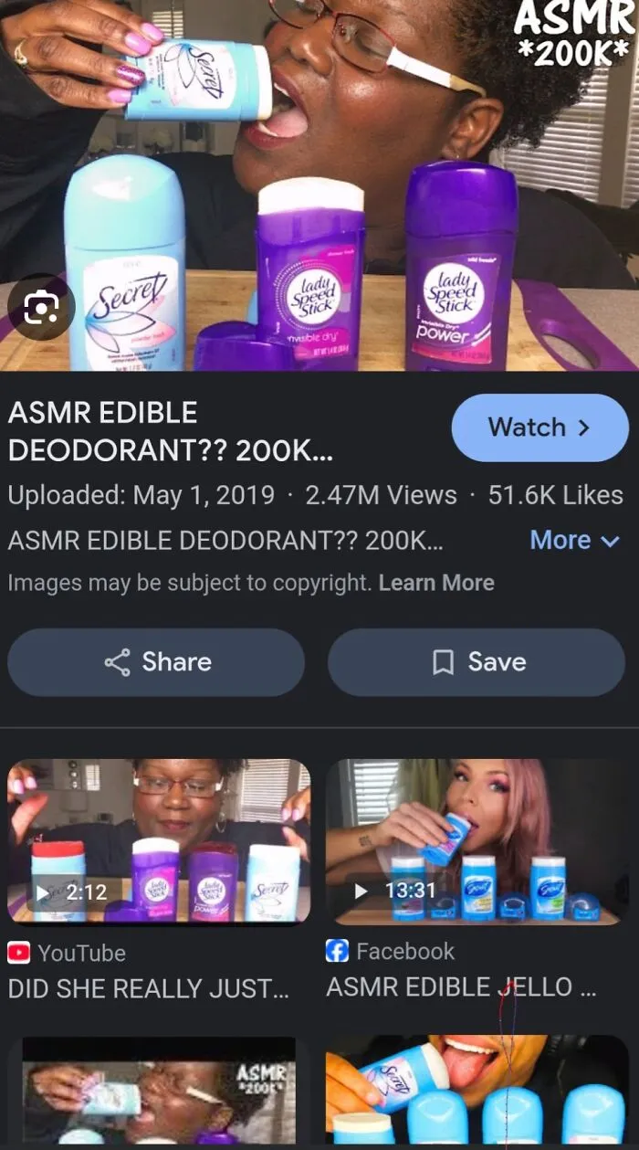 Person pretending to eat deodorant sticks in a video about nonsensical things that actually exist.