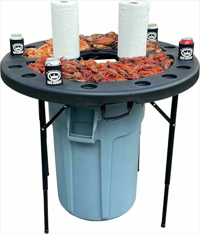 Crawfish And Shrimp Are Messy To Eat, But Apparently Now Your Trashcan Can Be Your Table And Paper Towel Dispenser
