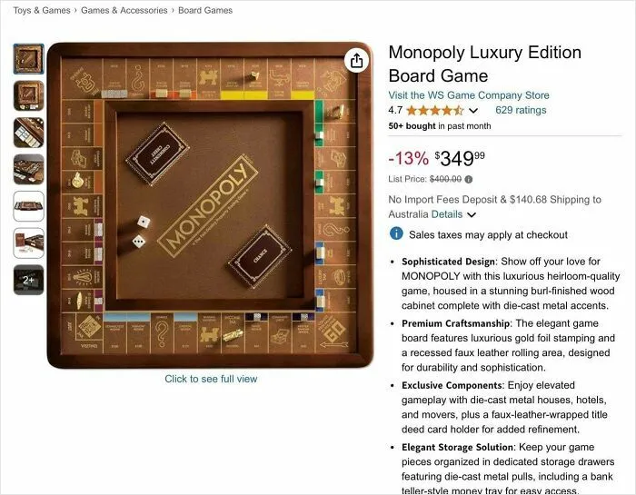 Several Hundred Dollar “Luxury” Version Of Monopoly, Ironically The Very Sort Of Needlessly Expensive Bullsh*t That That Game Is Supposed To Be Laughing At