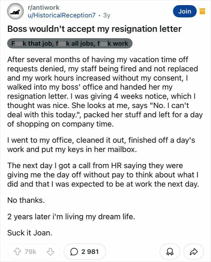 Boss Wouldn't Accept My Resignation Letter