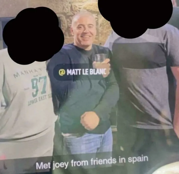 Man posing with a man claimed to be Matt Le Blanc, a funny example from Johnny Derp celebrity fail photos online.