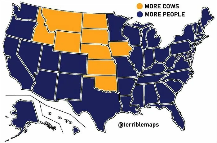 U.S. States With More Cows Than People