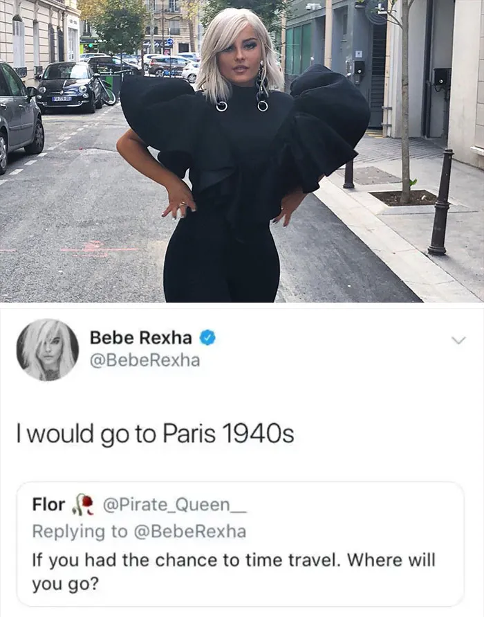 Bebe Rexha dijo que viajaría en el tiempo a la Francia controlada por los fascistas durante la Segunda Guerra Mundial.