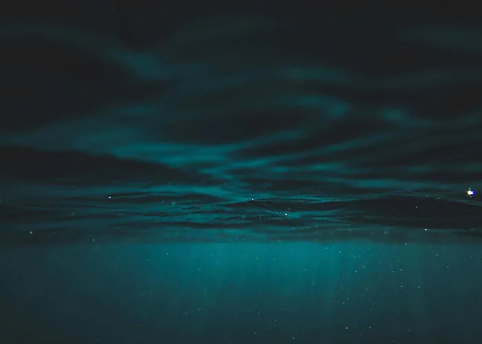 Dark underwater scene with faint light rays, evoking a mysterious atmosphere related to terrifying true stories.