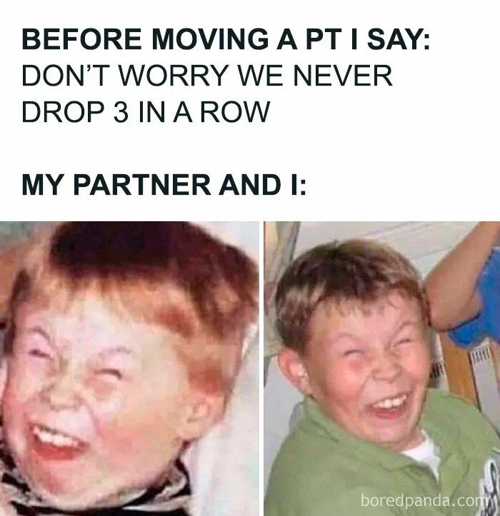 Humorous meme showing exaggerated laughing faces, relatable to EMT and paramedic humor in stressful situations.