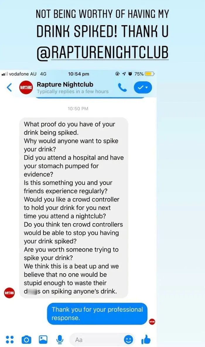 A Nightclubs Response To A Drink (Possibly) Being Spiked