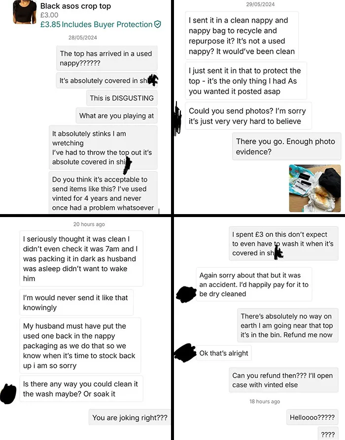 Confrontation over a filthy crop top sent through Vinted highlights how unhinged online selling can get.