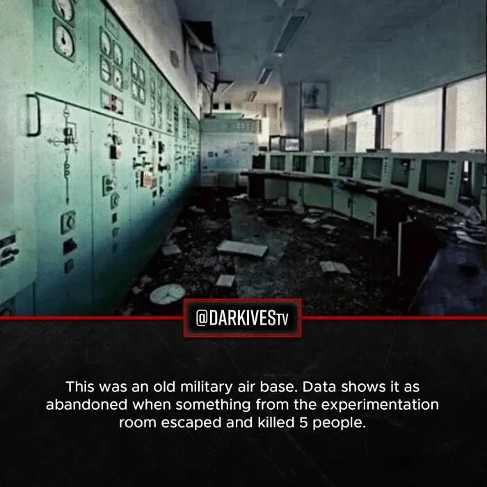 Abandoned military base control room with eerie atmosphere, illustrating terrifying facts and dark stories about our world.