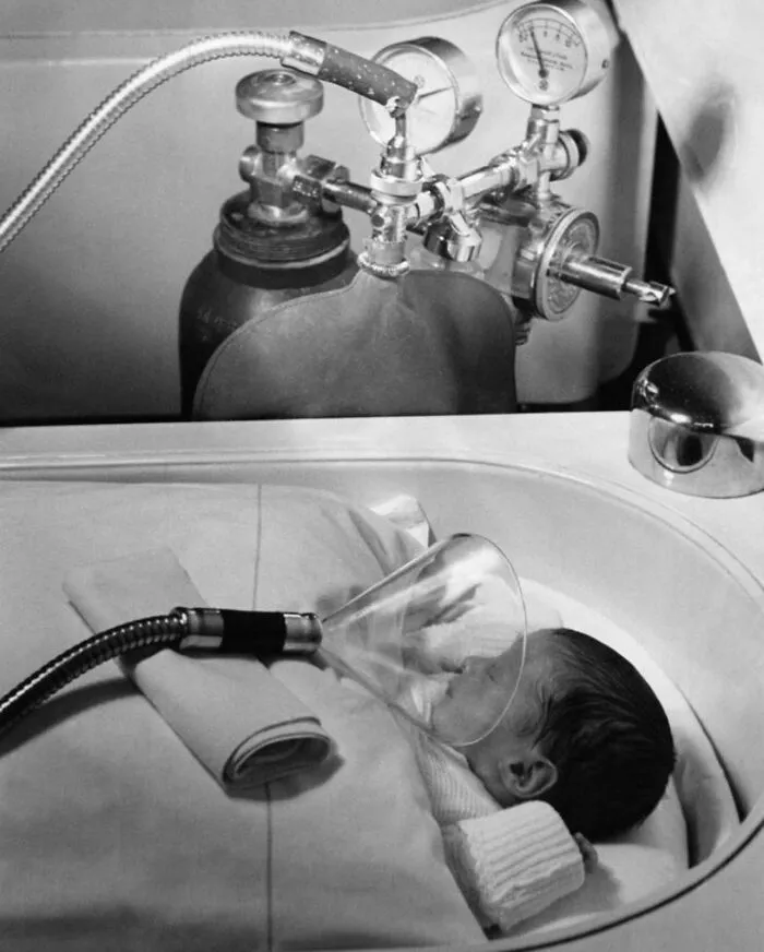 A Newborn Baby Receiving Oxygen In Berlin In 1939
