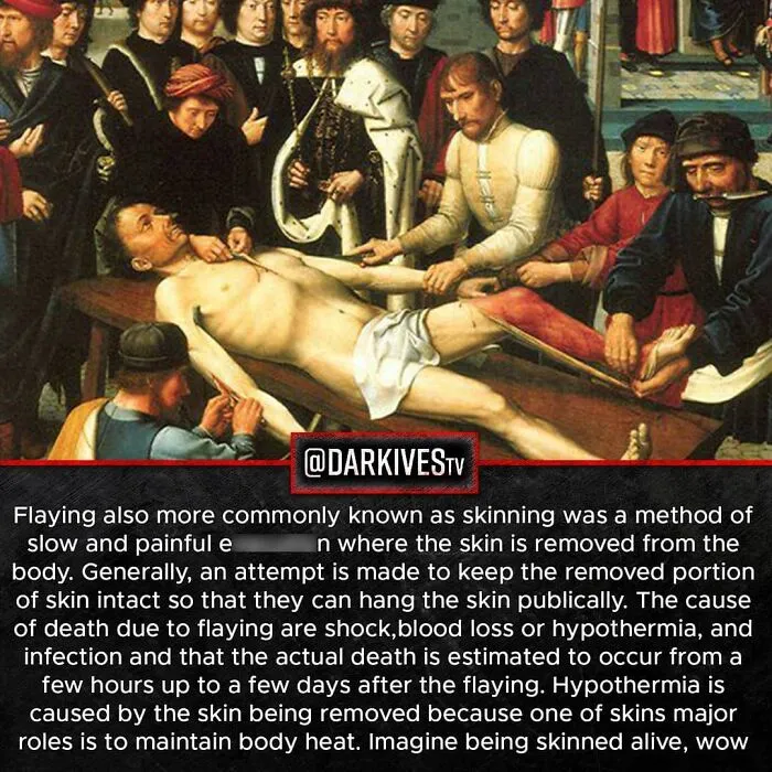 Medieval flaying torture scene showing dark and terrifying facts of brutal skinning methods from history.