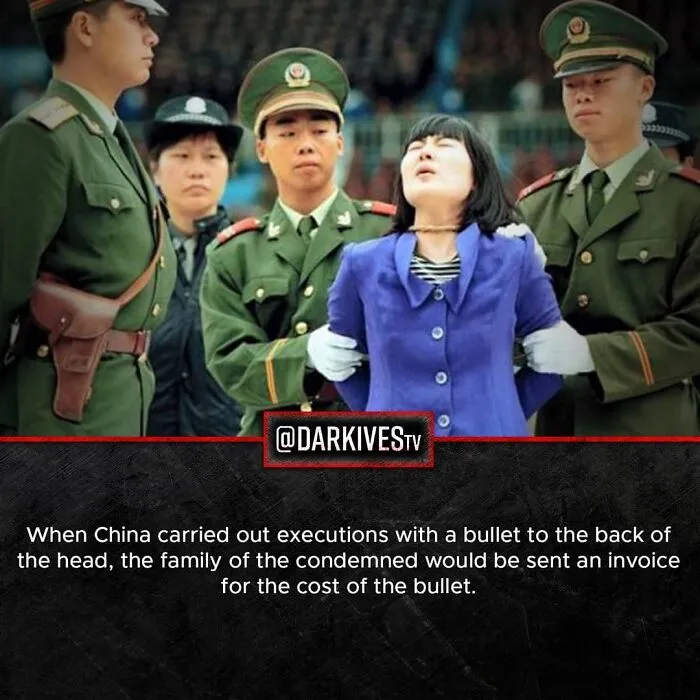 Woman being escorted by soldiers during an execution in China, reflecting terrifying facts and stories about the dark world.