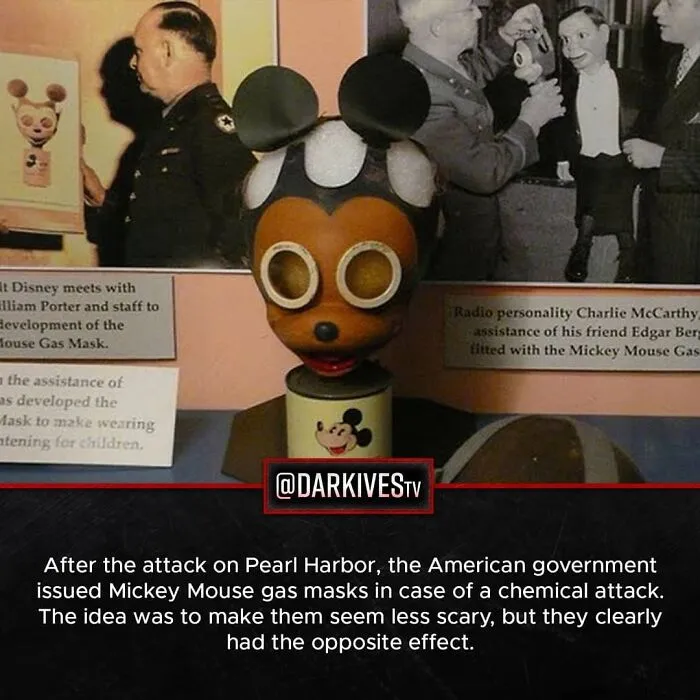 Mickey Mouse gas masks issued by the American government after Pearl Harbor show how strange and dark our world can be.