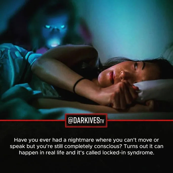 Person lying awake in bed with a ghostly figure behind, illustrating terrifying facts about strange and dark experiences.