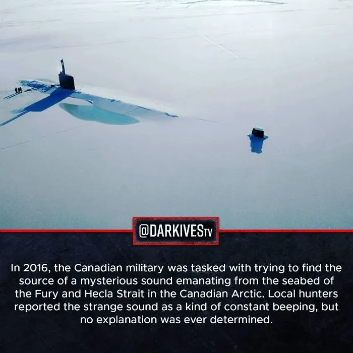 Submarine in the frozen Arctic ice near Fury and Hecla Strait exploring strange and dark mysterious sounds in the world.