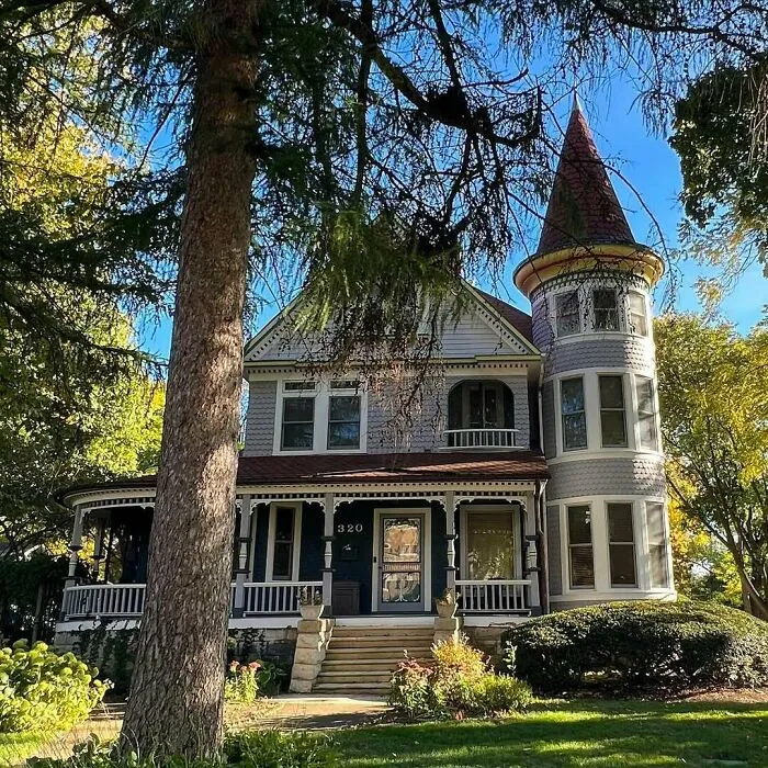 Circa 1886, The Dominating Feature Of This Queen Anne Victorian Style House Is Its Three Story Turret