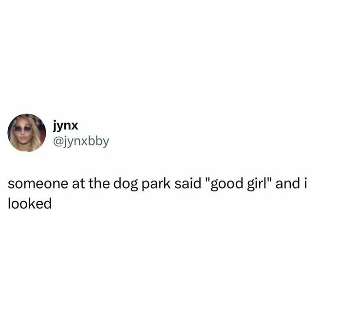 Funny and relatable post about navigating the world as just a girl reacting to being called good girl at the dog park