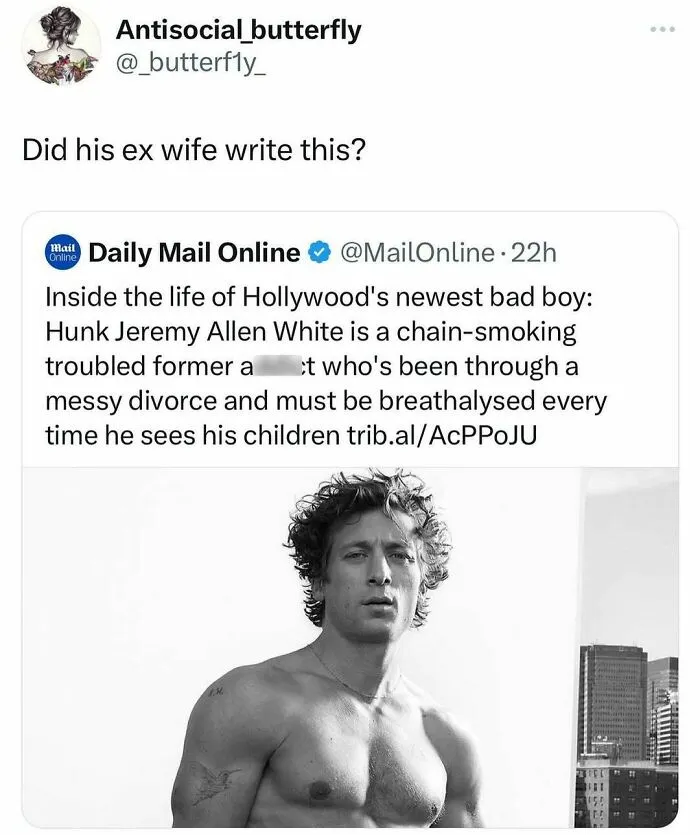Screenshot of a social media meme showing a shirtless man with a caption about navigating the world as just a girl.