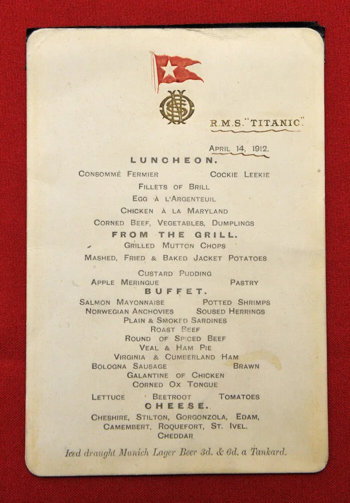 The Day The Ship Sank, First Class Passengers Were Served This Menu