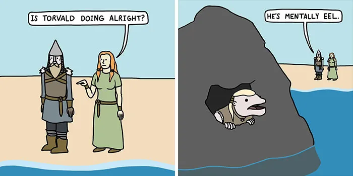 This Artist Loves Dad Jokes And Norse Myths, So They Created 34 Pun-Filled Comics (New Pics)