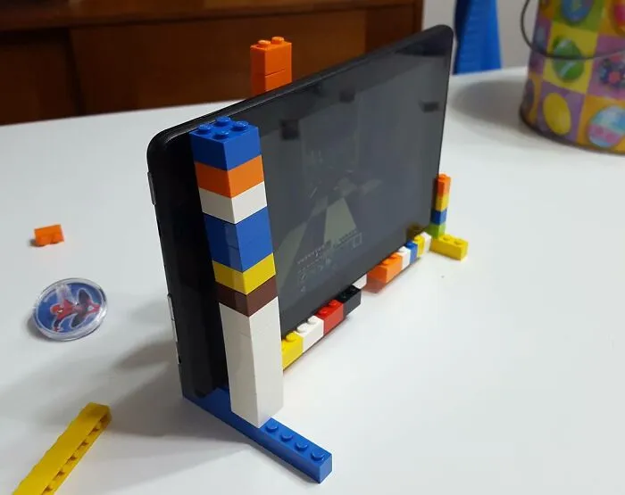 A Kid Who Built A Tablet Stand Out Of Legos