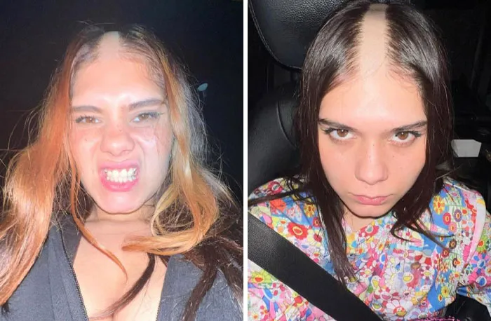 Una influencer intenta poner de moda un nuevo peinado afeitándose una raya exagerada en el cuero cabelludo.