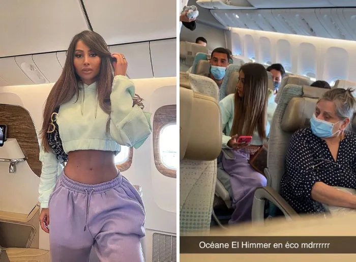 Océane Acting Like She’s Traveling In Business Class When She’s Actually In Economy. The Worst Part Is She Took The Time To Snap A Pic In Business Just To Flex