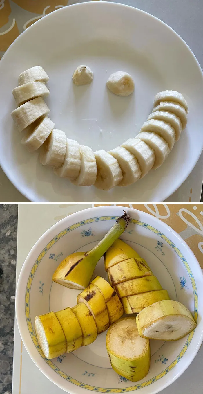 Mom vs. Dad. As Simple As Cutting The Banana. And The Kids Refuse To Eat The Dads Version