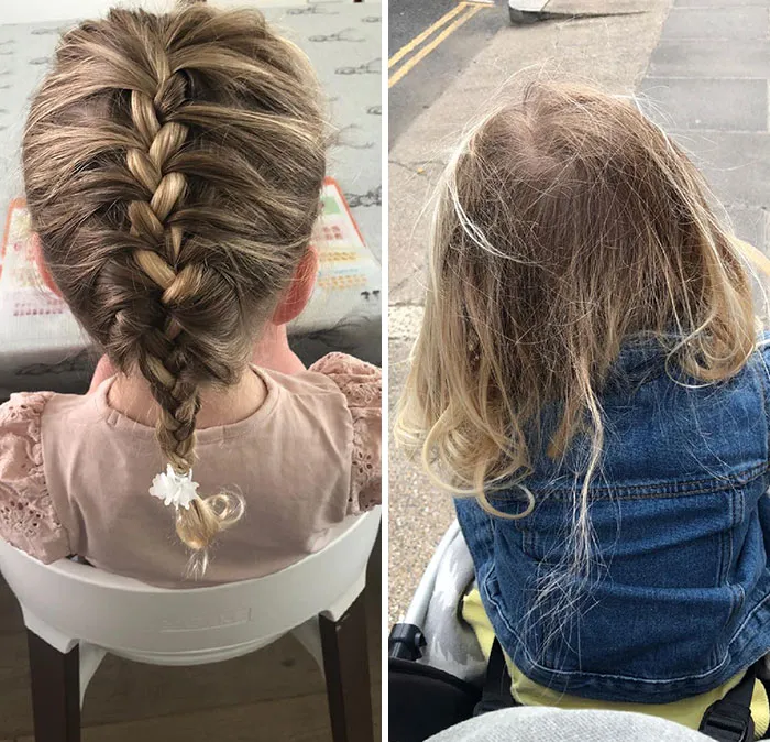 Mom vs. Dad. Two Mornings A Week My Husband Drops The Kids Off At Nursery And School, And It’s Easy To Spot What Days He Drops Off Just By Looking At Avalines Hair