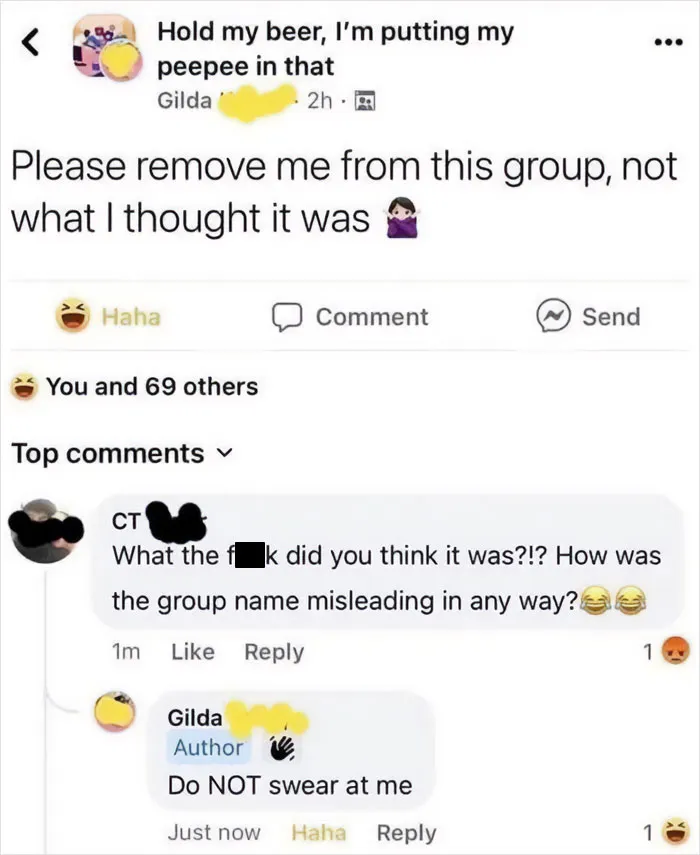 Screenshot of a humorous social media comment showing older people failing at technology with funny group chat confusion.