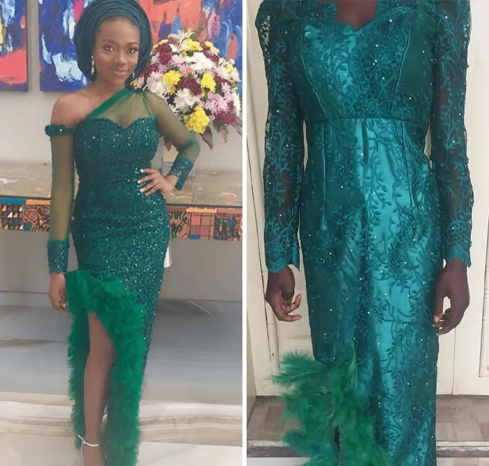 Side-by-side comparison of a stylish dress ordered versus a poorly fitting and different version received in a hilarious fail moment.