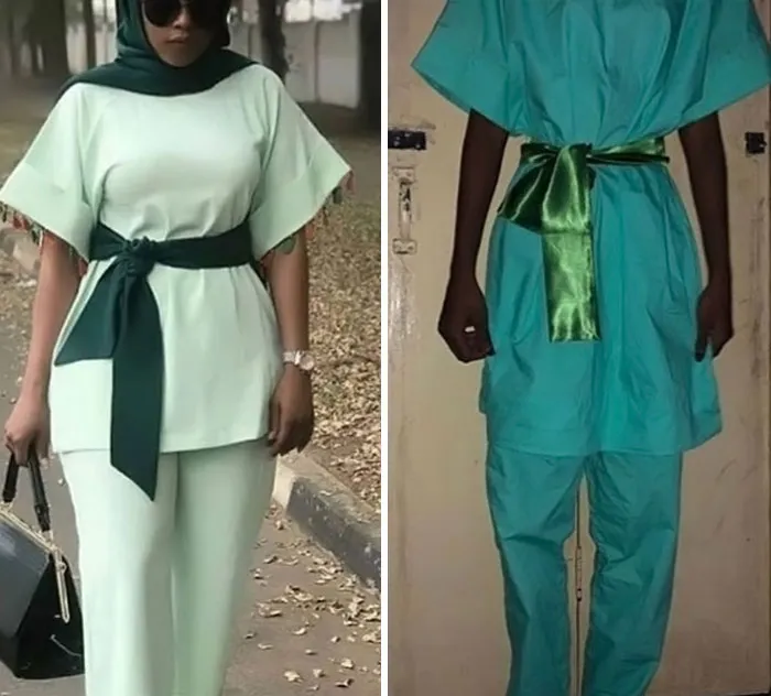 Side by side comparison of ordered outfit versus received outfit showing funny fashion fail in a hilarious fails collection.