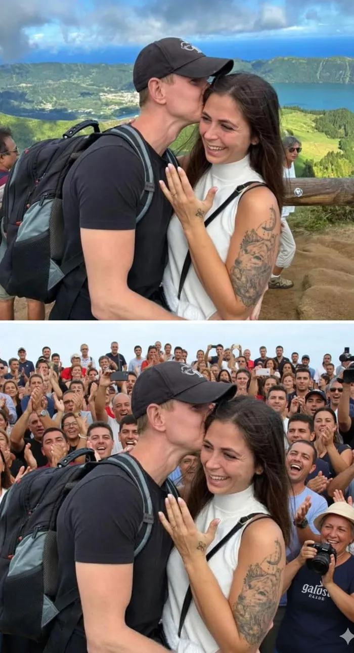 Can Someone Please Edit Out The People In The Background? This Are Our Best Friends Getting Engaged And We Wanted To Give Them A Beautiful Photo To Hang Up
