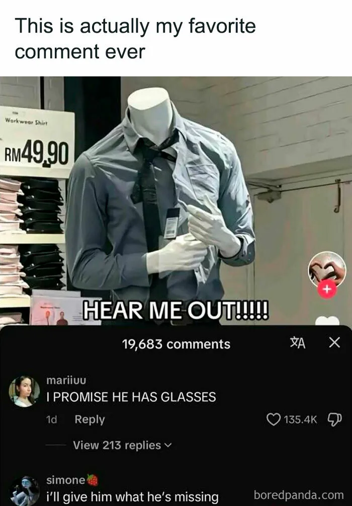 Headless mannequin in a workwear shirt with funny comments about navigating the world as just a girl.