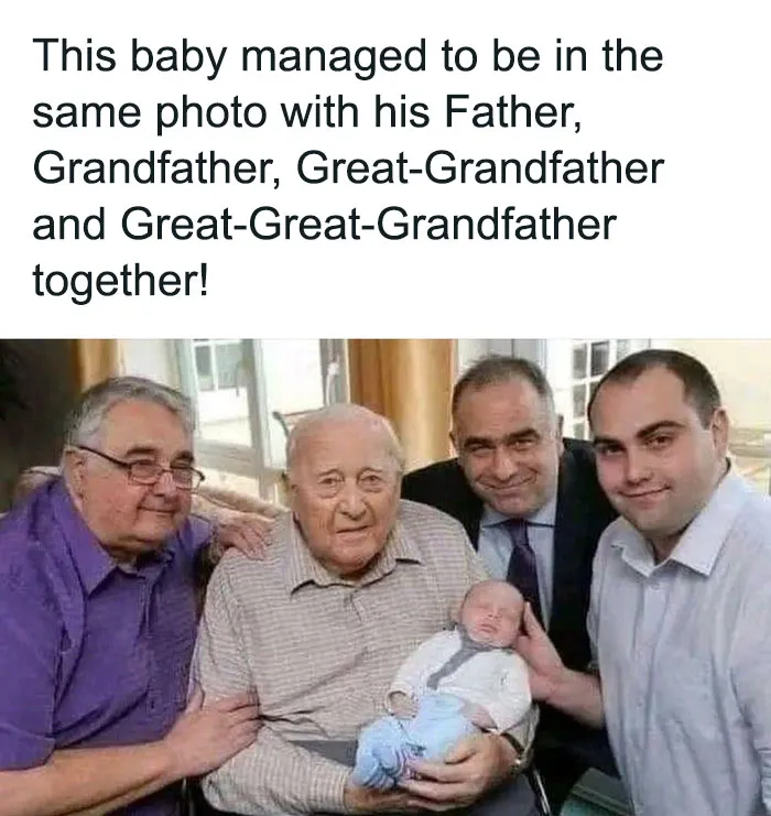 Four generations with a baby representing heartwarming stories to cleanse your feed from all the world’s negativity.