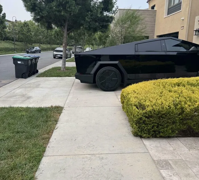 Parked Cybertruck Covering The Sidewalk