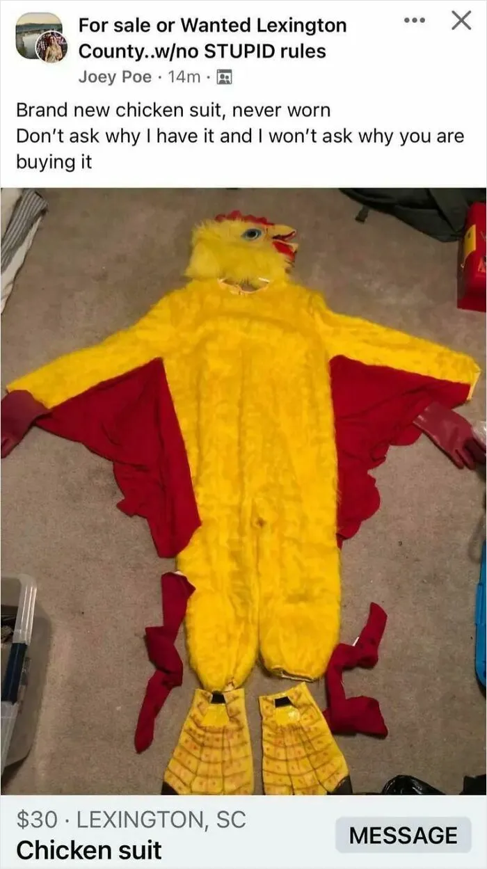 Anyone Looking For A Chicken Suit? No Questions Asked!