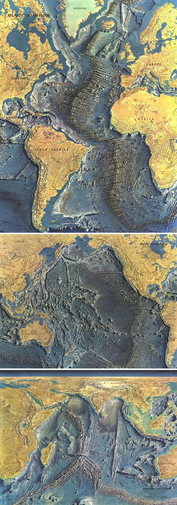 Map Of The Ocean Floors, As Published By National Geographic (1967 - 1971)