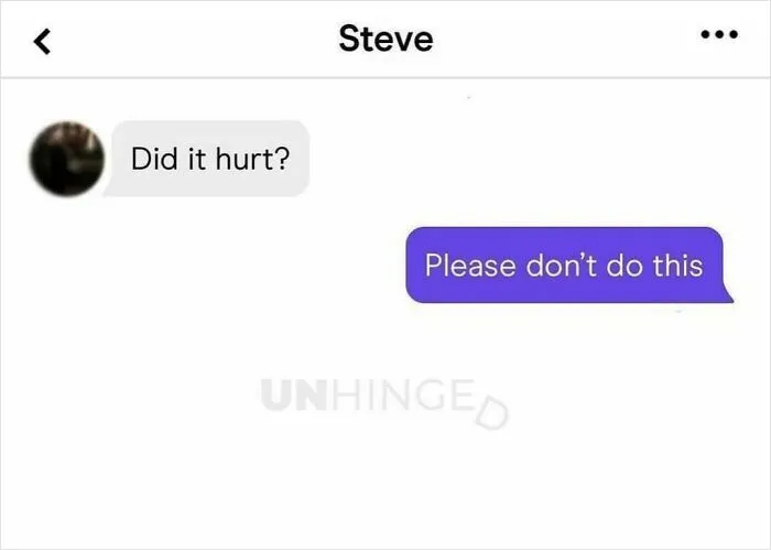 Text message exchange from dating apps showing a humorous and unhinged conversation between two people.