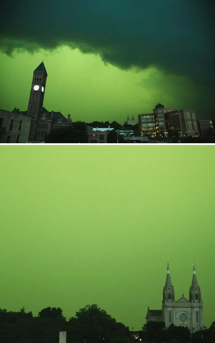 Sioux Falls, SD Turned Green (No Filter) During A Huge Storm Tonight